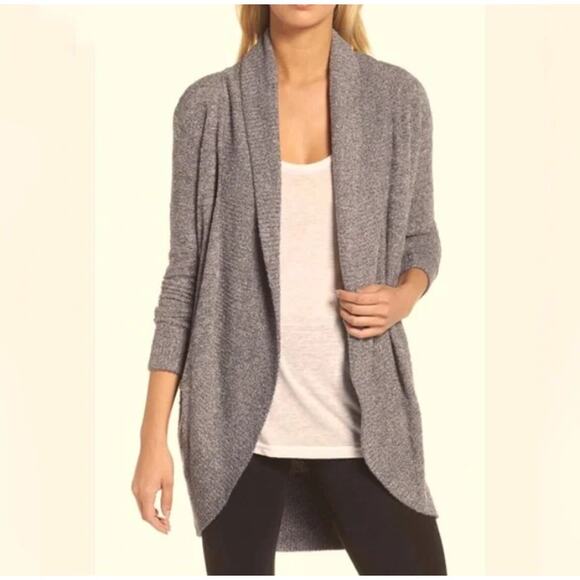 Barefoot Dreams Cozychic Lite Round Circle Knit Cardigan Gray Medium - Picture 1 of 4